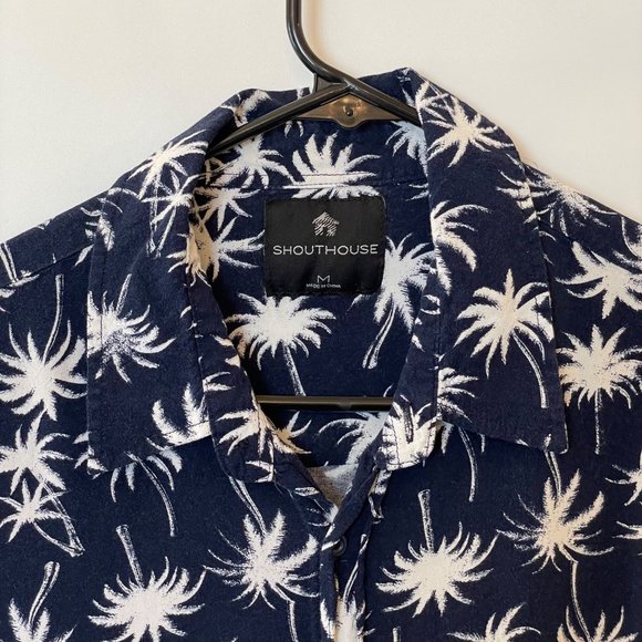 Southhouse Mens Size M Hawaiian Shirt Blue White Palm Tree Rayon Tropical Summer - Picture 2 of 9